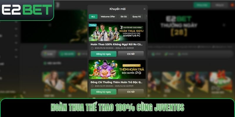 Hoàn thua thể thao 100% cùng Juventus