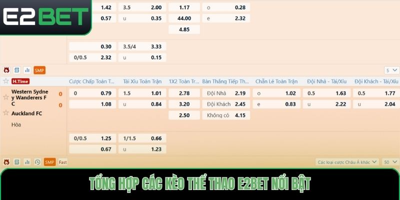 Tổng hợp các kèo thể thao E2bet nổi bật